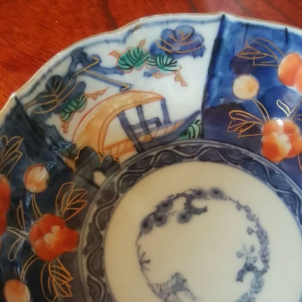 168  古伊万里　金採錦　輪花　膾皿　5客