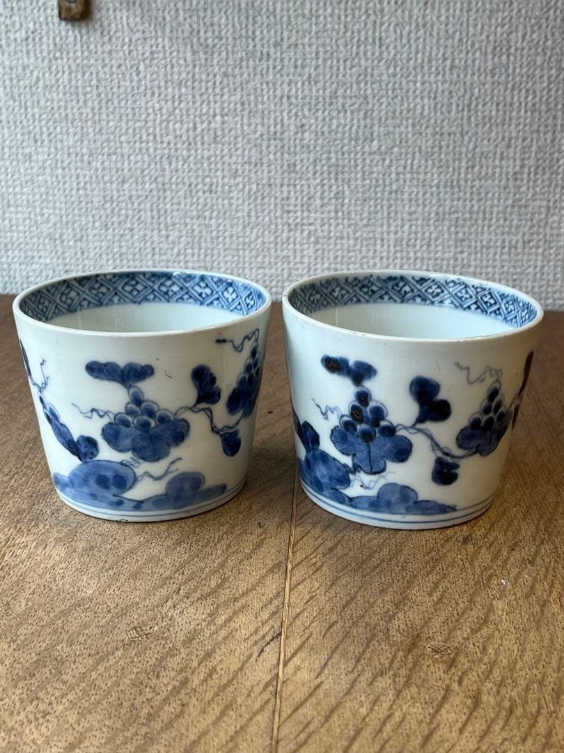 古い蕎麦猪口　そばちょこ　湯呑み　2個セット　古雑貨　アンティーク　昭和レトロ