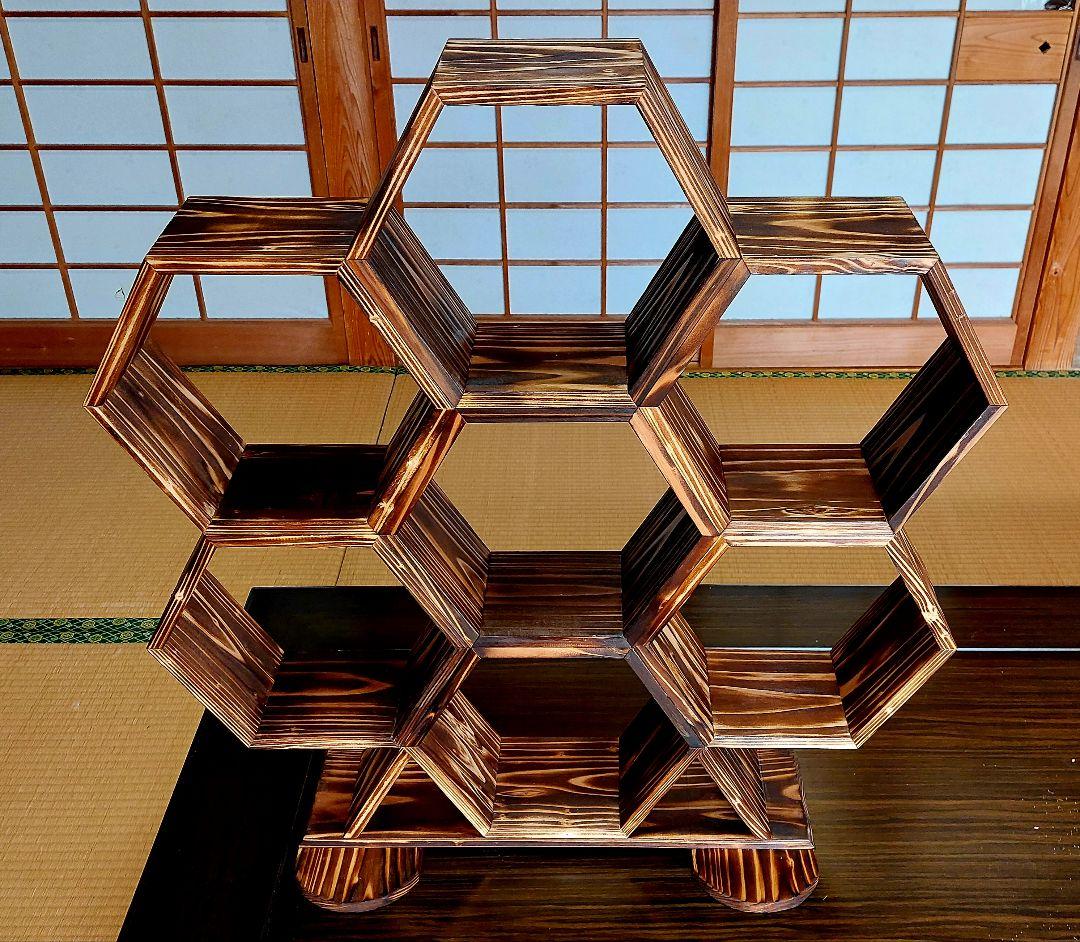 飾り棚　焼杉　宮大工作