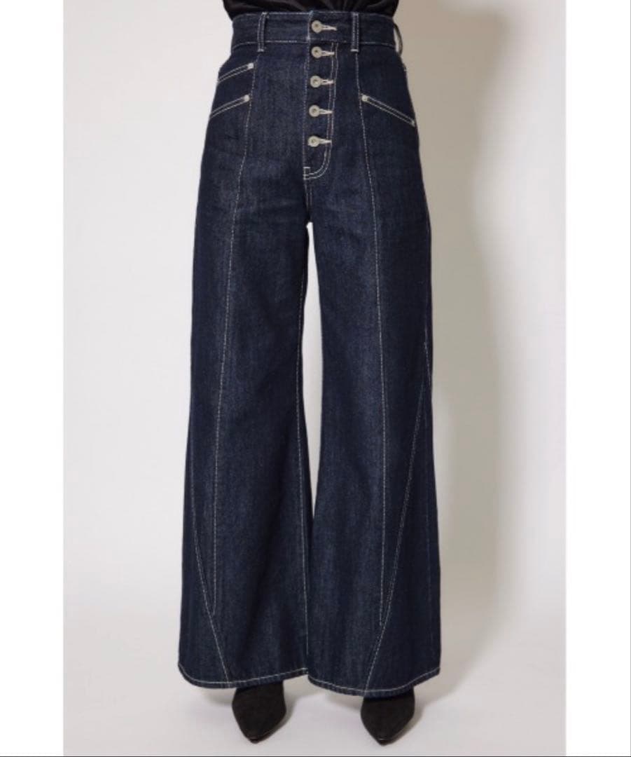 rienda ズボン フロントボタンデザインハイウエストデニムパンツ 新品