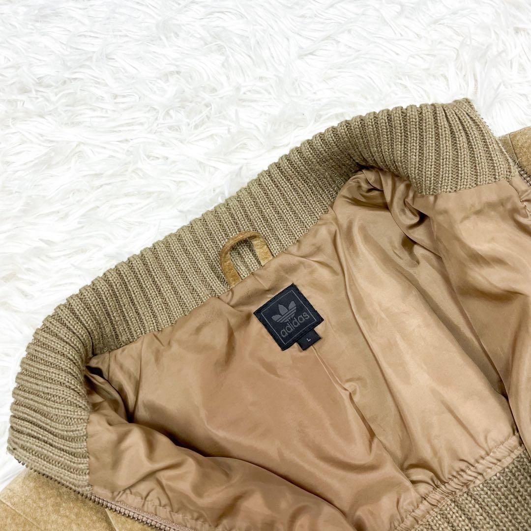 超希少 美品 アディダス レザー ニット 切替 ジャケット メタルロゴ 00s
