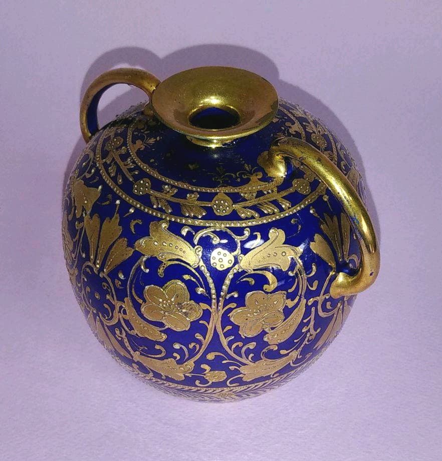 オールドノリタケ メイプルリーフ コバルト 金盛り 小壷