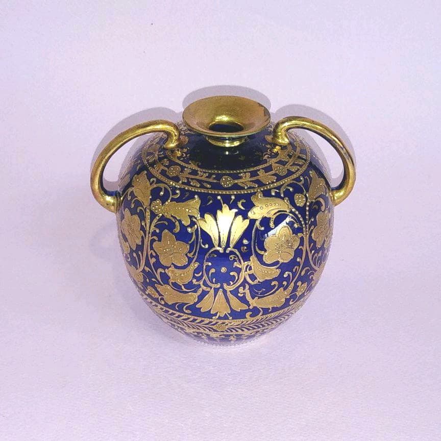 オールドノリタケ メイプルリーフ コバルト 金盛り 小壷