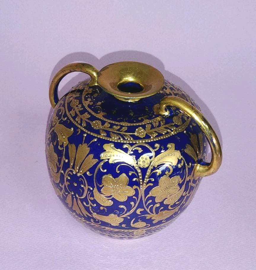 オールドノリタケ メイプルリーフ コバルト 金盛り 小壷