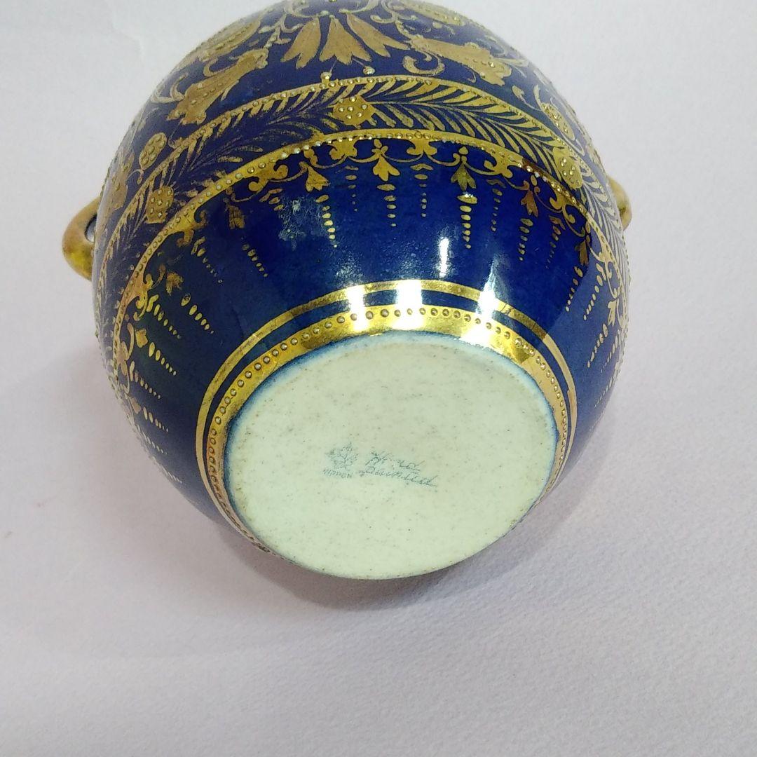 オールドノリタケ メイプルリーフ コバルト 金盛り 小壷