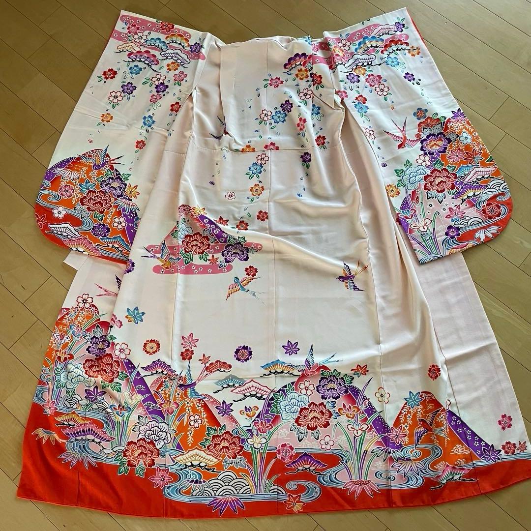 紅型　七五三　7歳　正絹着物セット　四つ身　四ツ身　七歳　花鳥柄