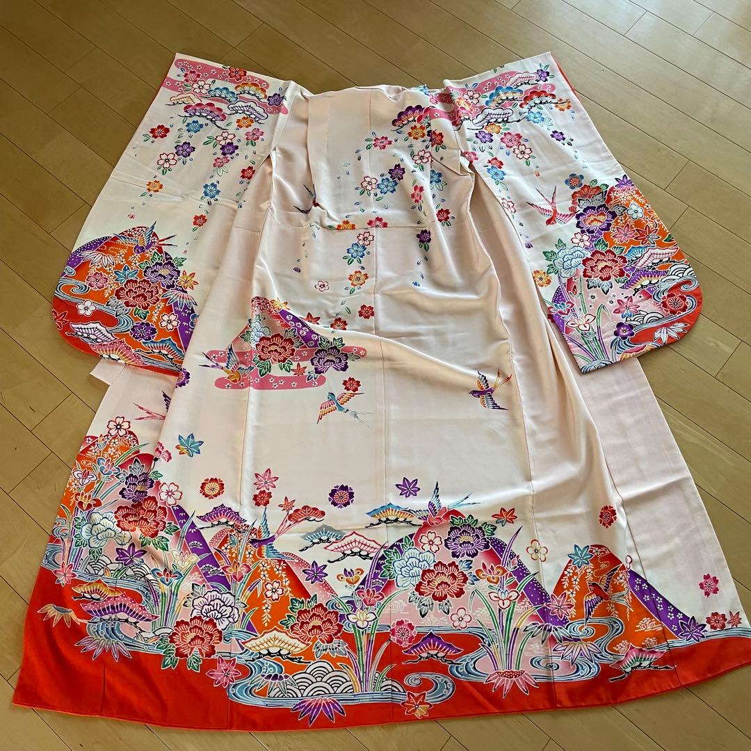 紅型　七五三　7歳　正絹着物セット　四つ身　四ツ身　七歳　花鳥柄