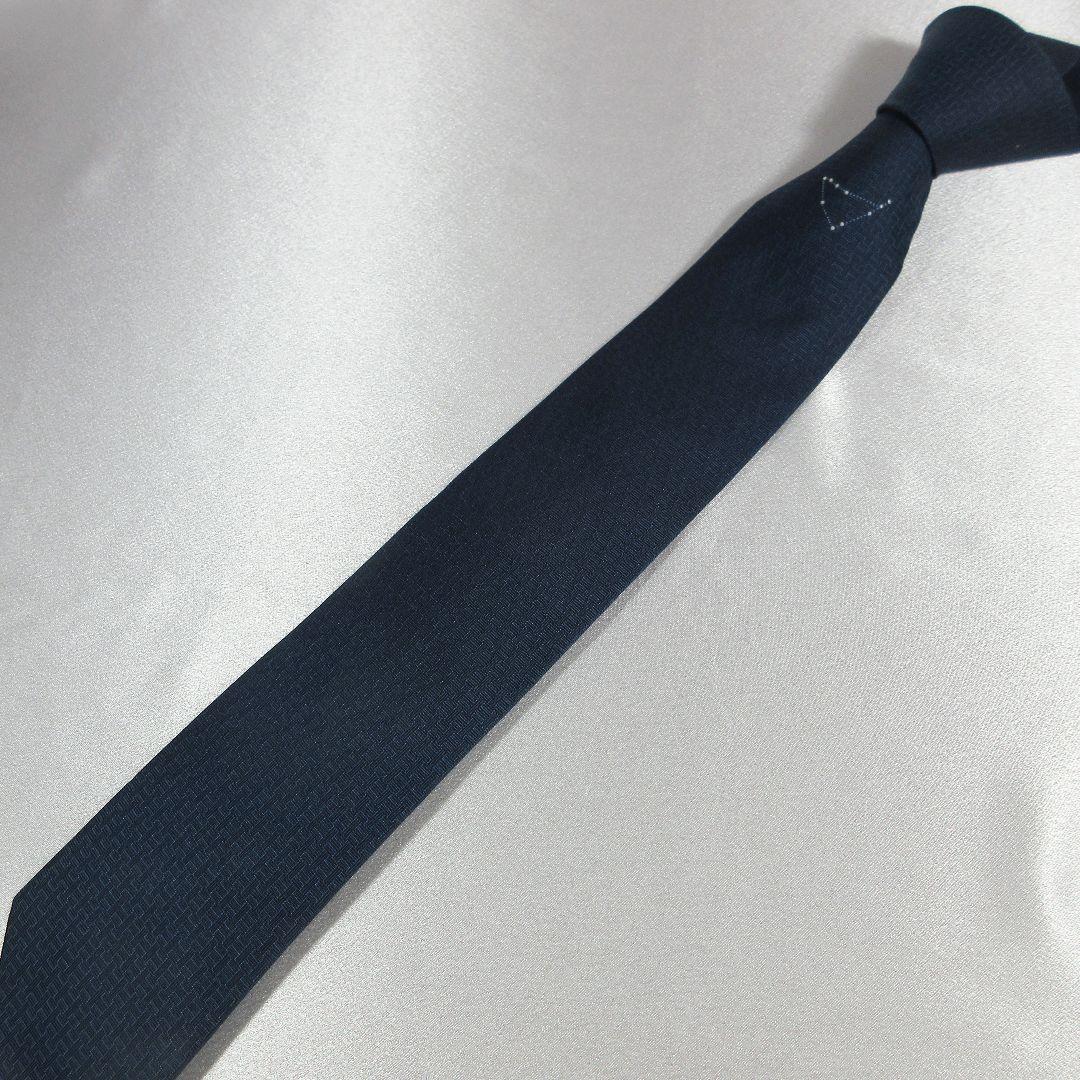 エルメス　H織り　ファソネ　星座　ネイビー　ネクタイ