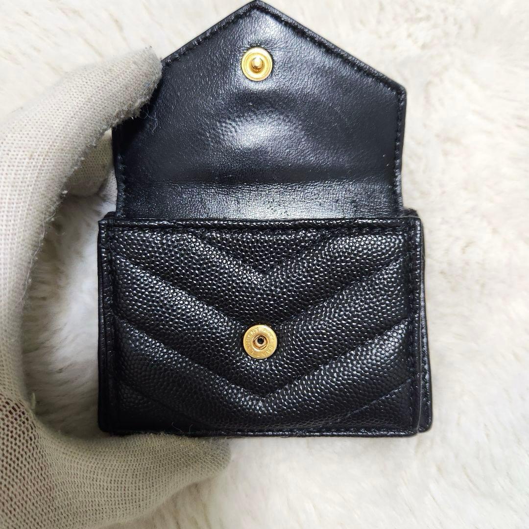 ✨極美品　付属品あり✨サンローラン　三つ折り　カサンドラ　ブラック　レザー　黒