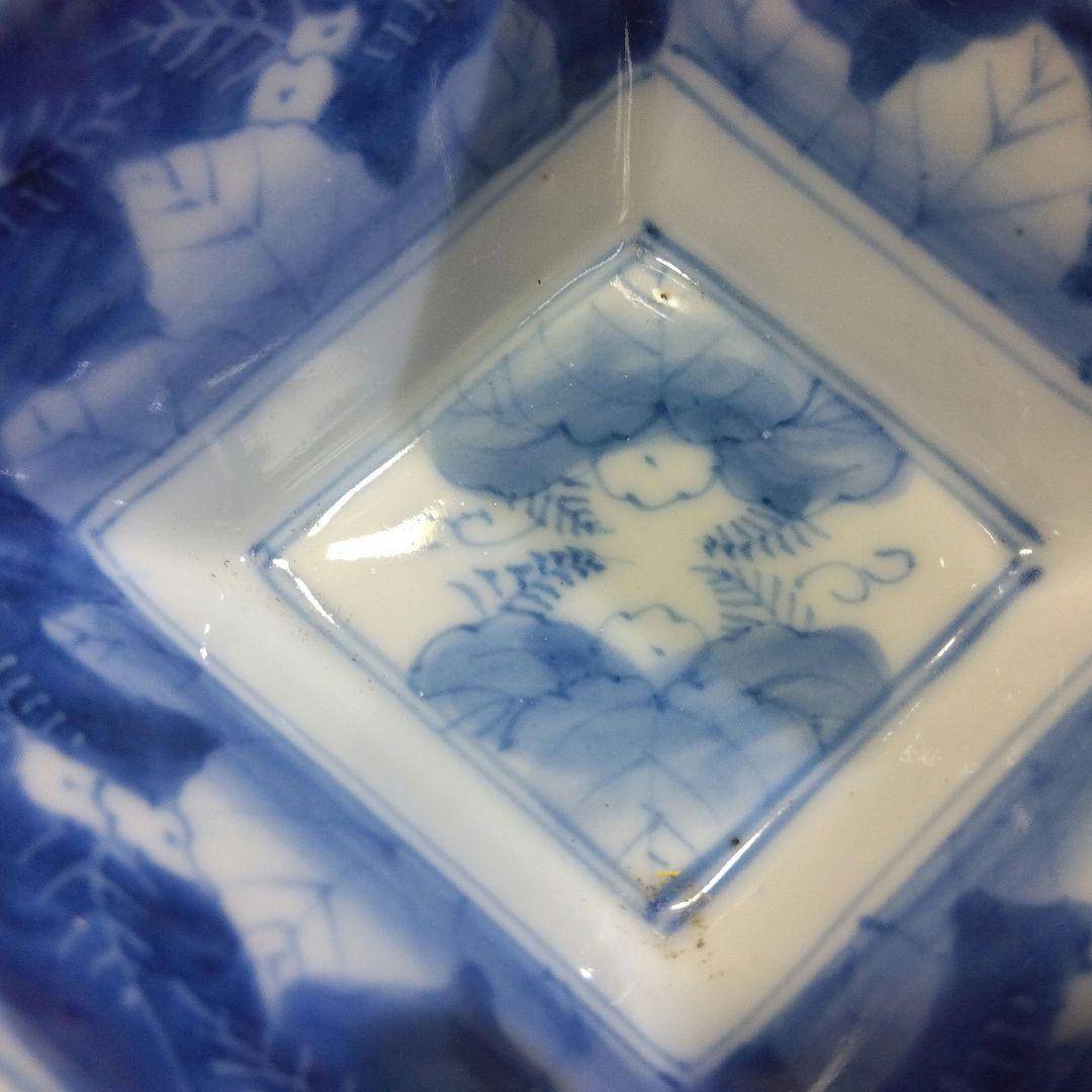 古伊万里　染付輪花菱形向付５客　お店使い　会席　美品　箱入