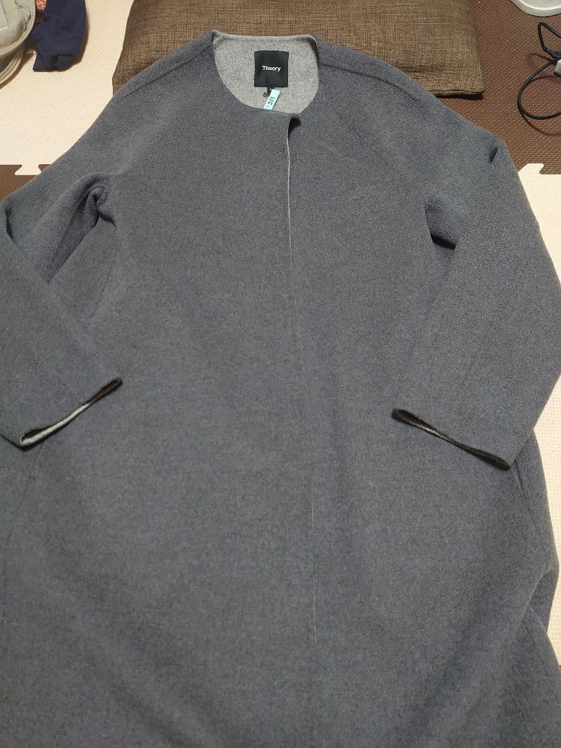 【クリーニング済】Theory セオリー ノーカラーコート 共布スカーフ付属