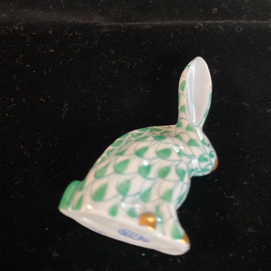 HEREND ヘレンド フィギュリン うさぎ フィッシュネット グリーン