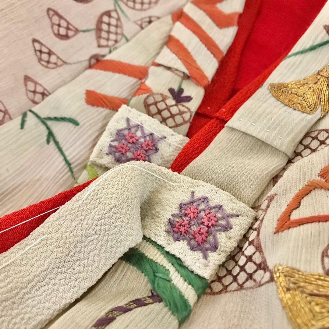 ＊ 市松人形 12号 刺繍裂 着物 下着 帯 セット ＊ アンティーク 古裂