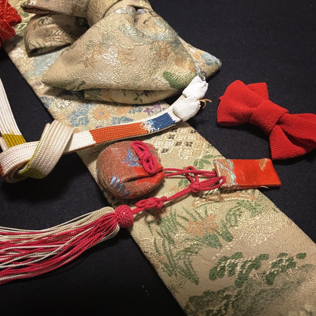 ＊ 市松人形 12号 刺繍裂 着物 下着 帯 セット ＊ アンティーク 古裂