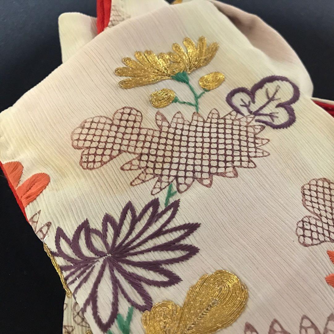 ＊ 市松人形 12号 刺繍裂 着物 下着 帯 セット ＊ アンティーク 古裂