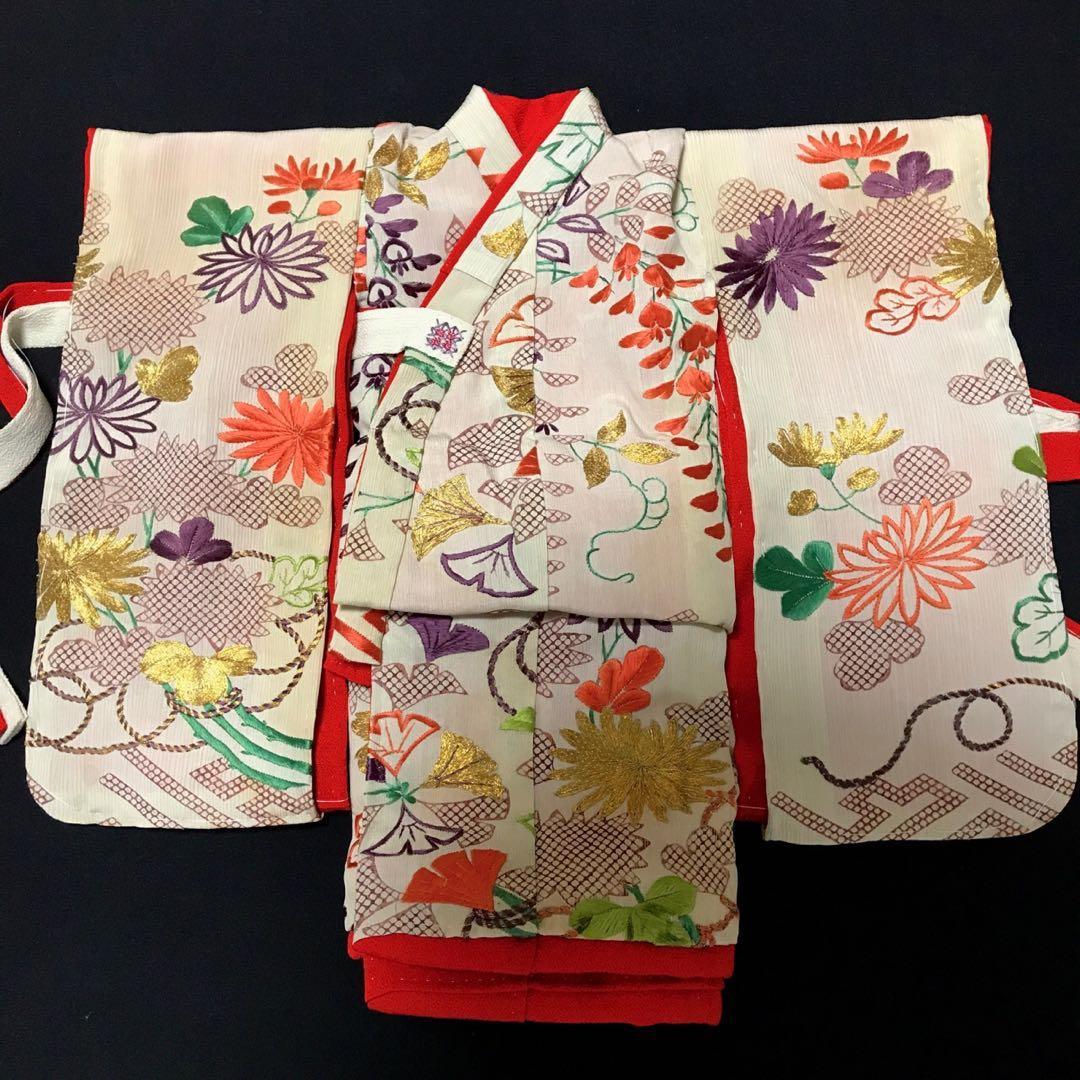 ＊ 市松人形 12号 刺繍裂 着物 下着 帯 セット ＊ アンティーク 古裂