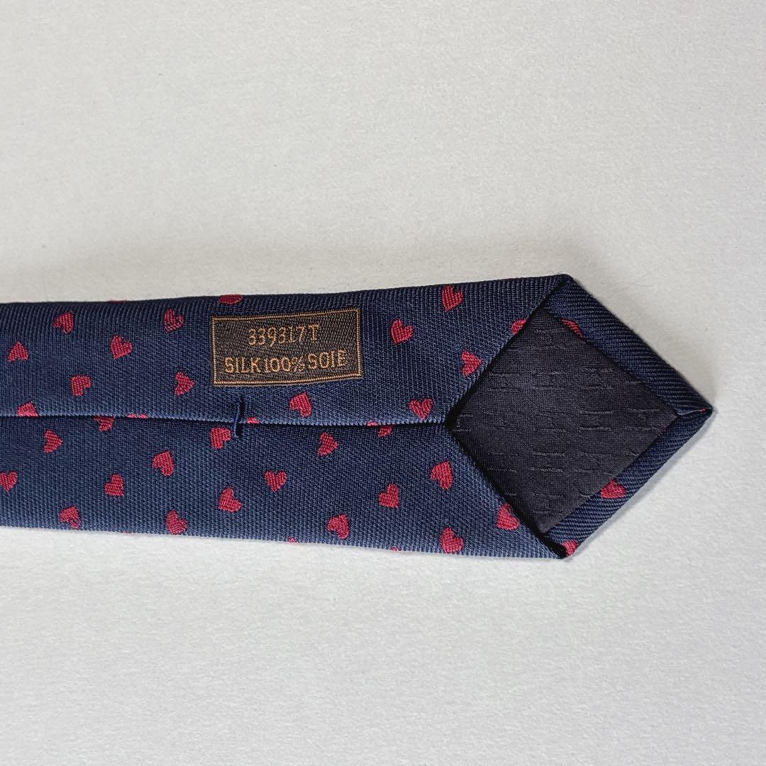 エルメス ネクタイ シルク ハート柄 339317T 現行モデル 刺繍 ネイビー