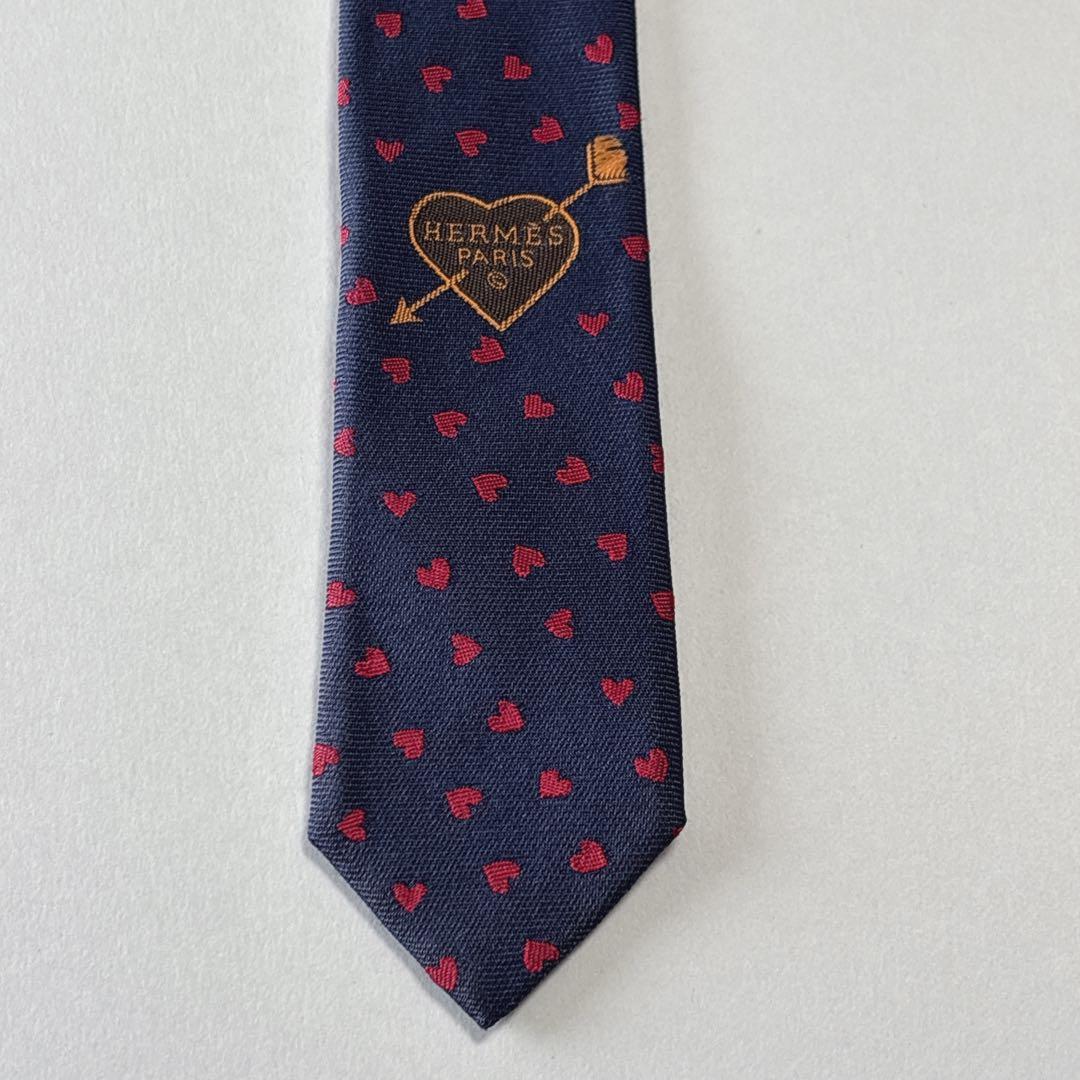 エルメス ネクタイ シルク ハート柄 339317T 現行モデル 刺繍 ネイビー