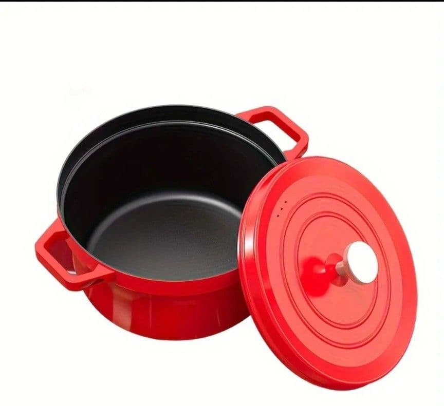 ◇新品未使用◆ 赤い鋳鉄（イテツ）製両手鍋 24cm