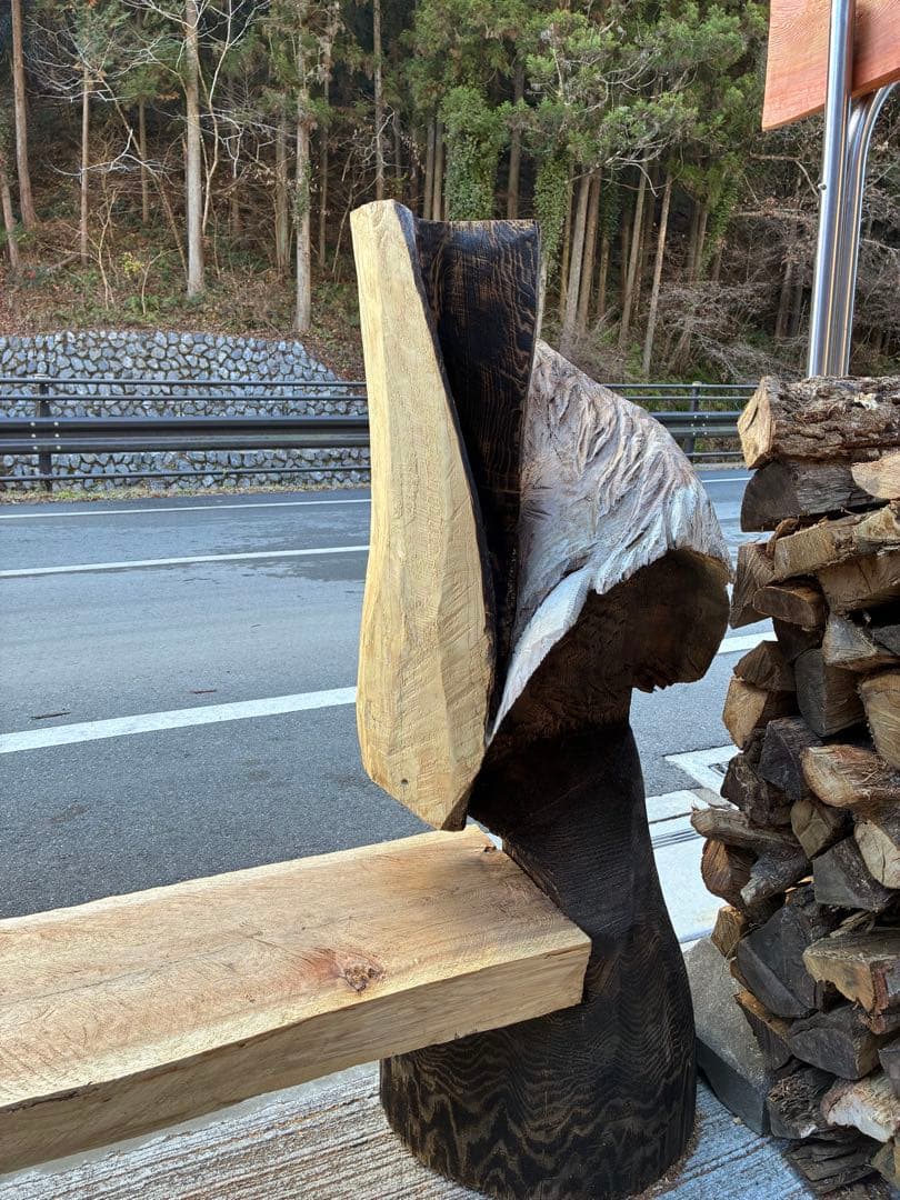 埼玉県秩父郡より　ハンドメイドアートベンチ 馬の頭部付き 木製　午年　競馬場