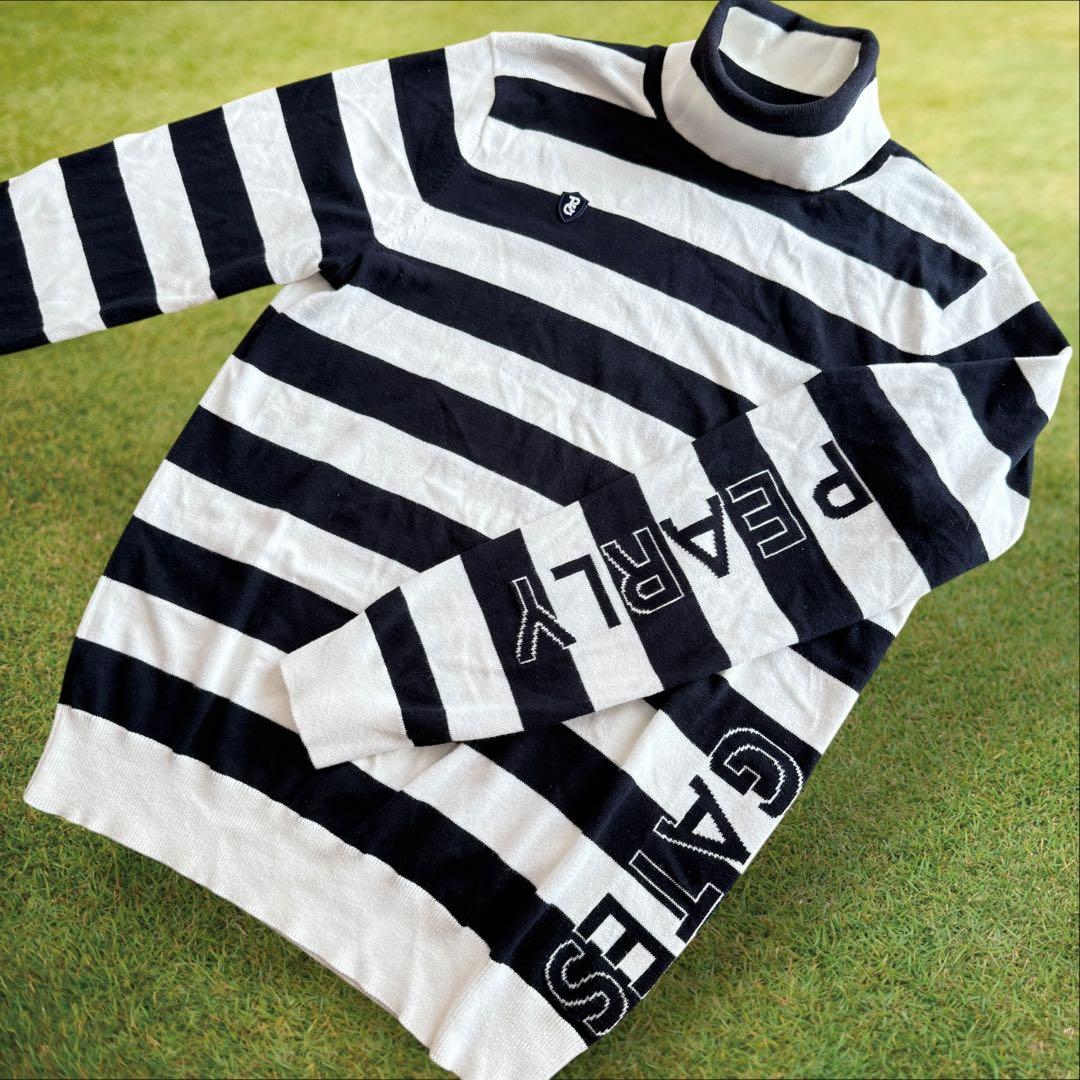 現行モデル　パーリーゲイツ　ニット　セーター　ハイネック　ボーダー　白　紺　4