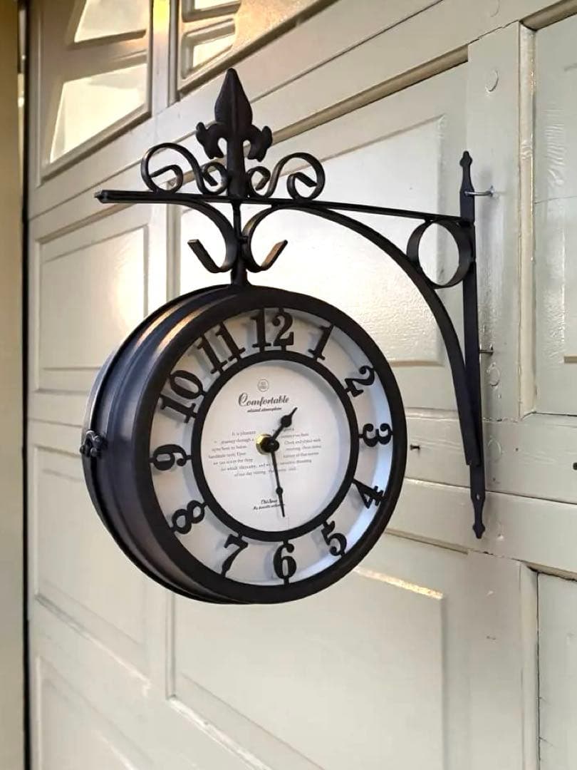 両面掛け時計 アイアン ブラケット ウォールクロック 店舗什器 カフェ風 レトロ