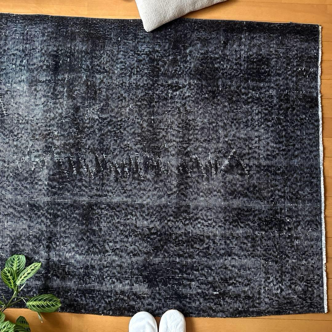 111-113×208 ブラックオーバーダイ　こげ茶　トルコヴィンテージラグ