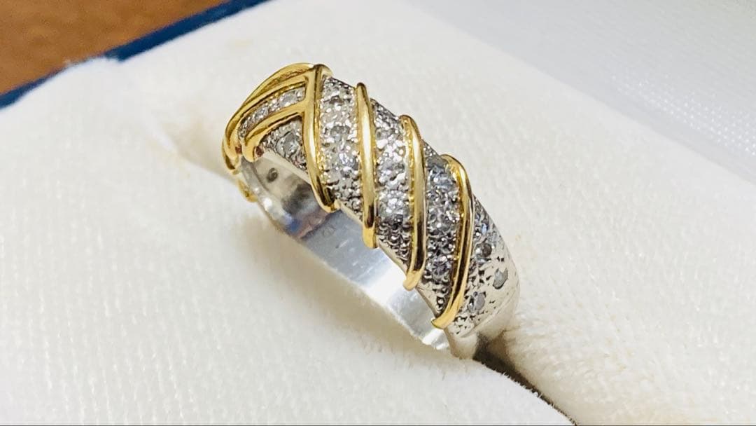 【るん】プラチナ ゴールド 波状デザインリング〈11号〉