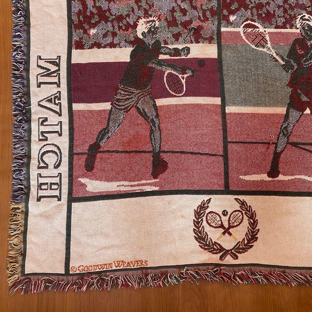 90s USA製 テニス ヴィンテージ ゴブラン織風 ラグ　コットン