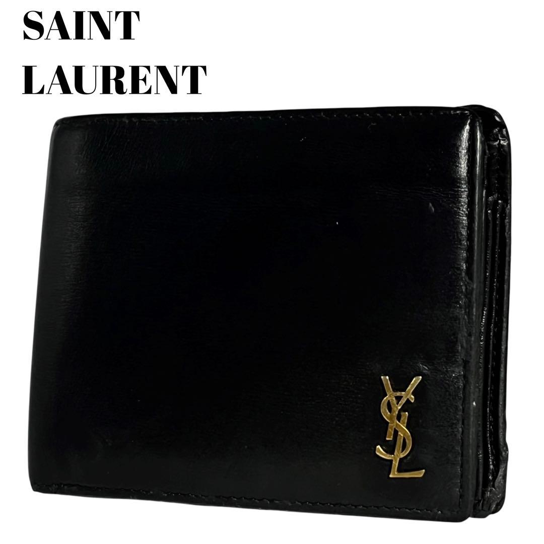 希少✨サンローラン 二つ折り財布 YSL カサンドラ レザー ロゴ ブラック