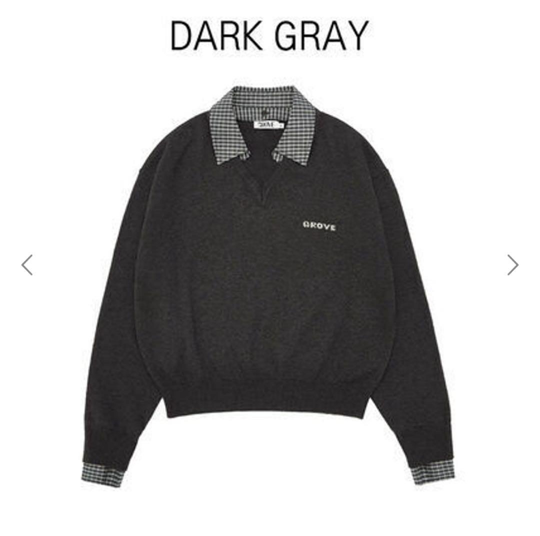 GROVE チェック襟付きニットセーター