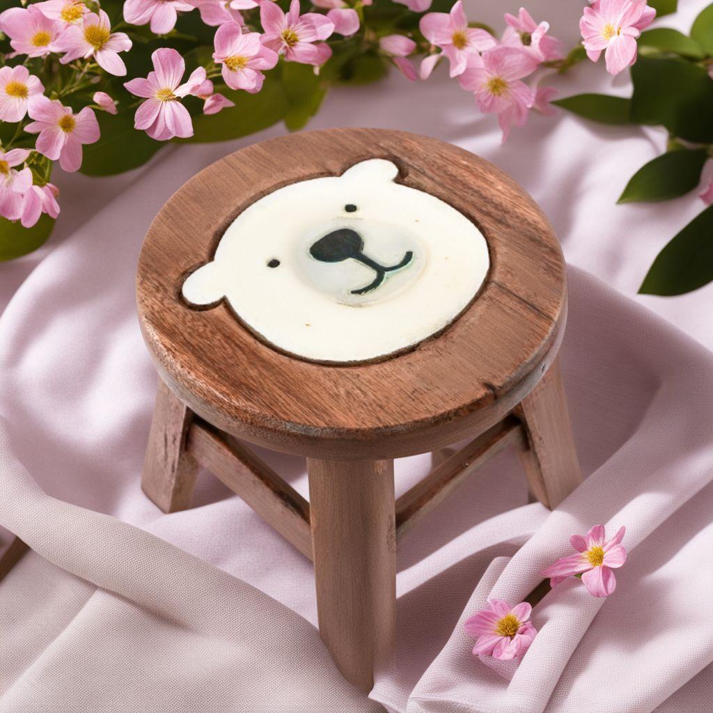☆木製　ラウンドスツール シロクマ　椅子　かわいい　北欧　キッズ