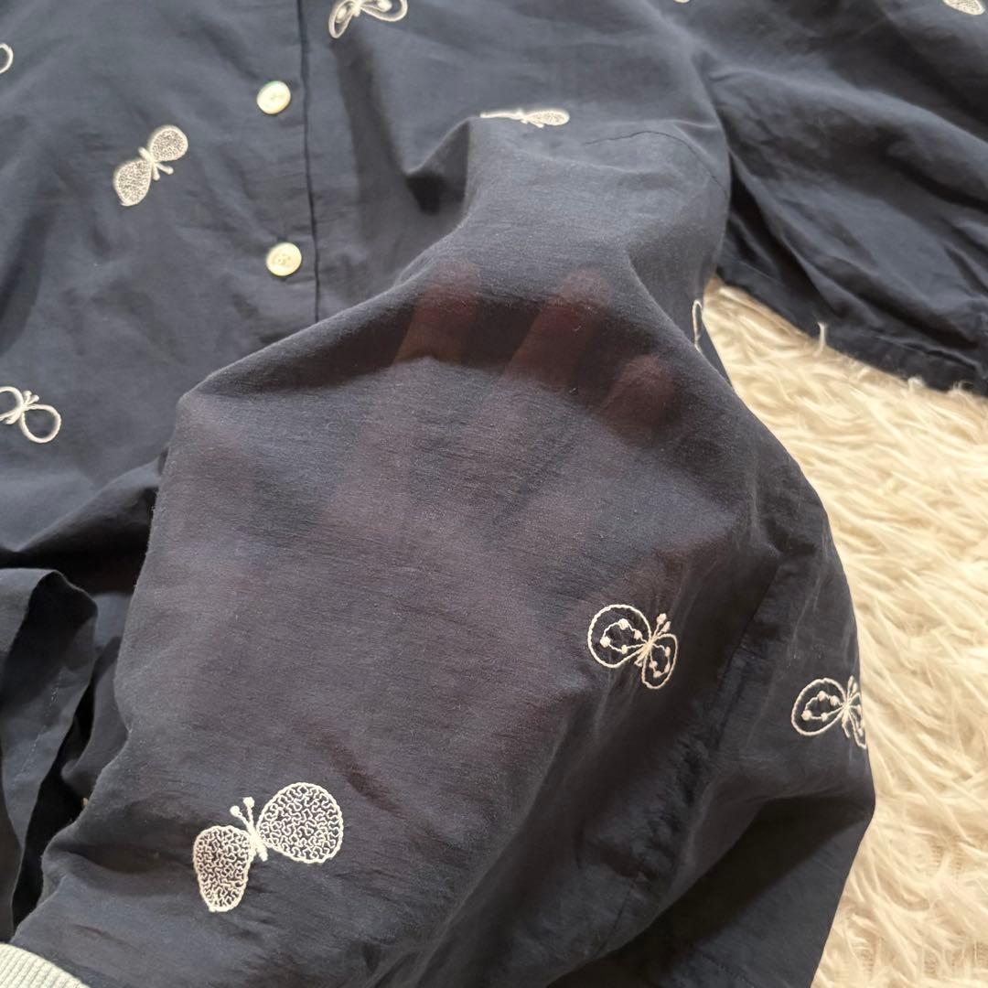 ミナペルホネン　チョウチョ　ブラウス　トップス　刺繍　ネイビー　38サイズ