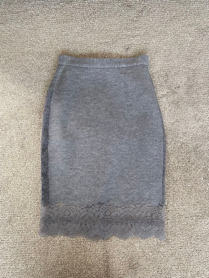 エルマンノシェルビーノ　グレー レースタイトスカート 美品ウールシルクカシミア
