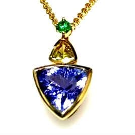 K18YG、タンザナイトカナリ－トルマリンエメラルド、ペンダントトップ！