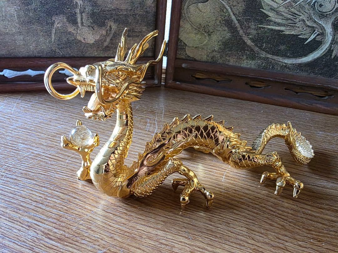 ルチル&金龍　置物　開運　金運　風水　龍神様 　ルチルクォーツ　縁起物