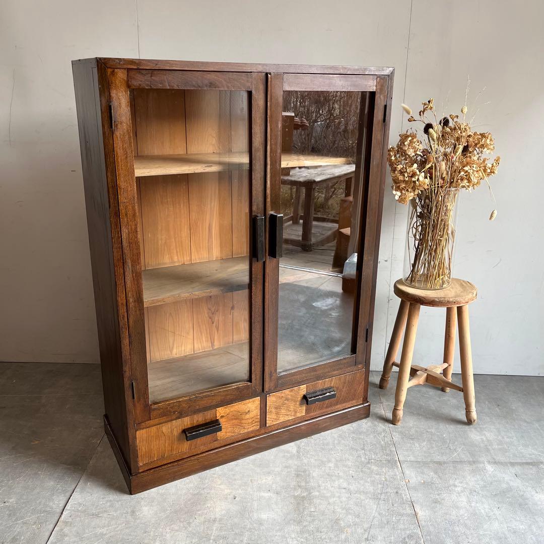 アンティーク ガラス 戸棚 チェスト キャビネット 飾り棚 昭和レトロ z395