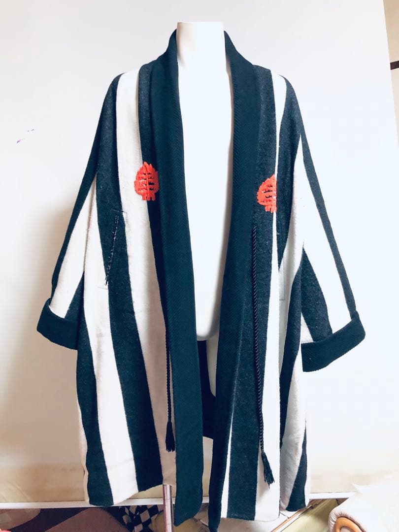 美品 UNDERCOVER 刺繍ガウンコート UCZ1302 黒白 カシミヤ