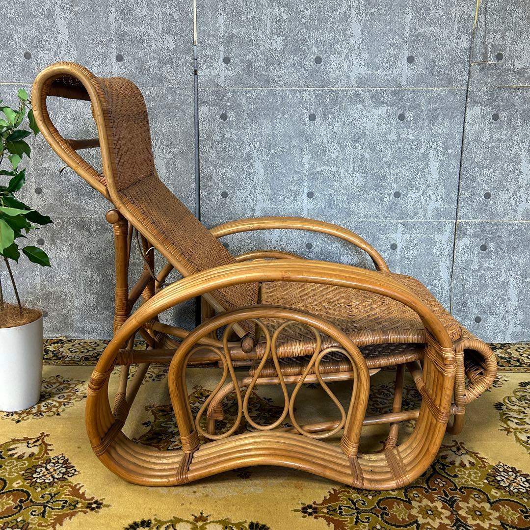 ꧁籐家具꧂ラタンリクライニングチェア いす イス 椅子 昭和レトロ アジアン