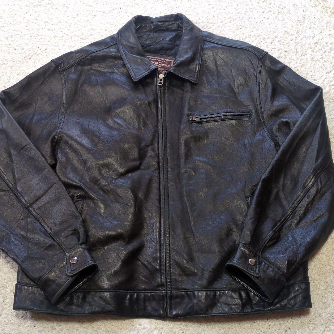 90s古着レザージャケット　黒　本革　ライナー付き