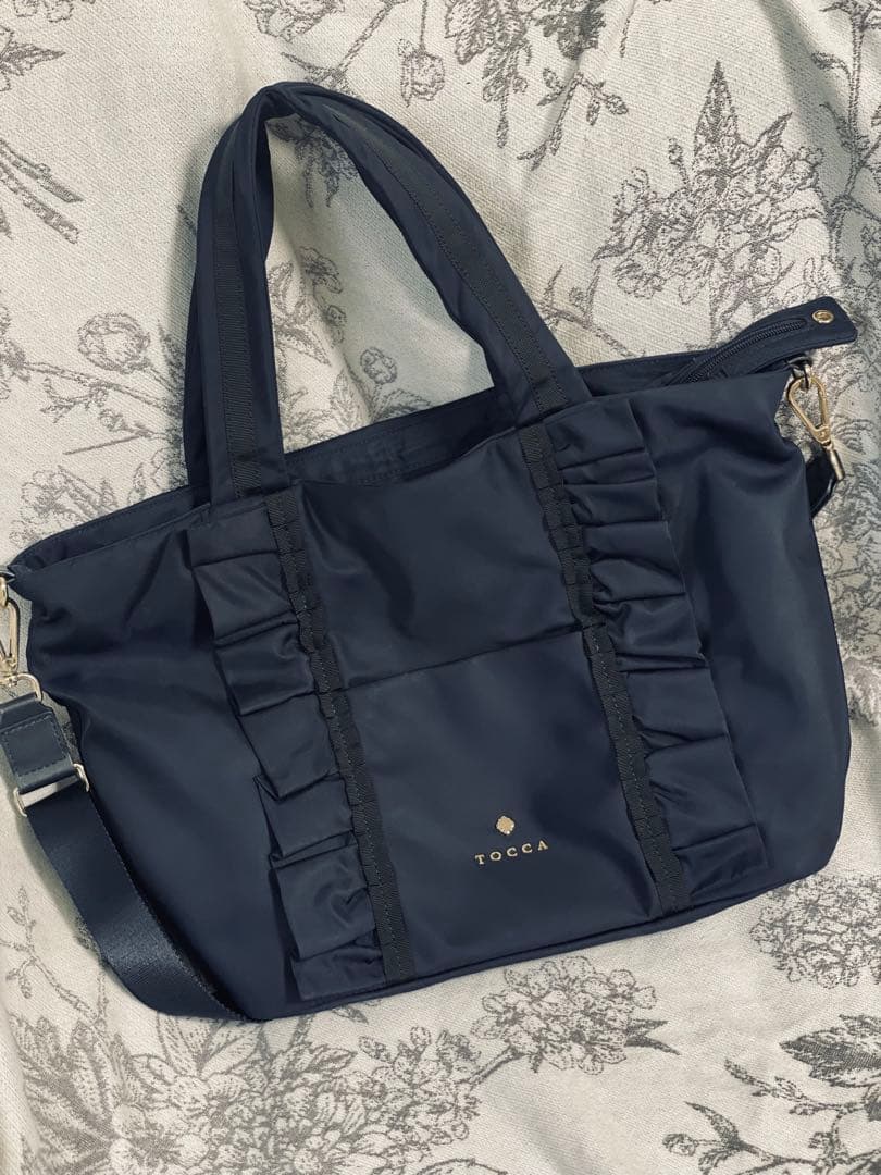 TOCCA ネイビー フリル A4トートバッグ 2way トッカショルダーバック