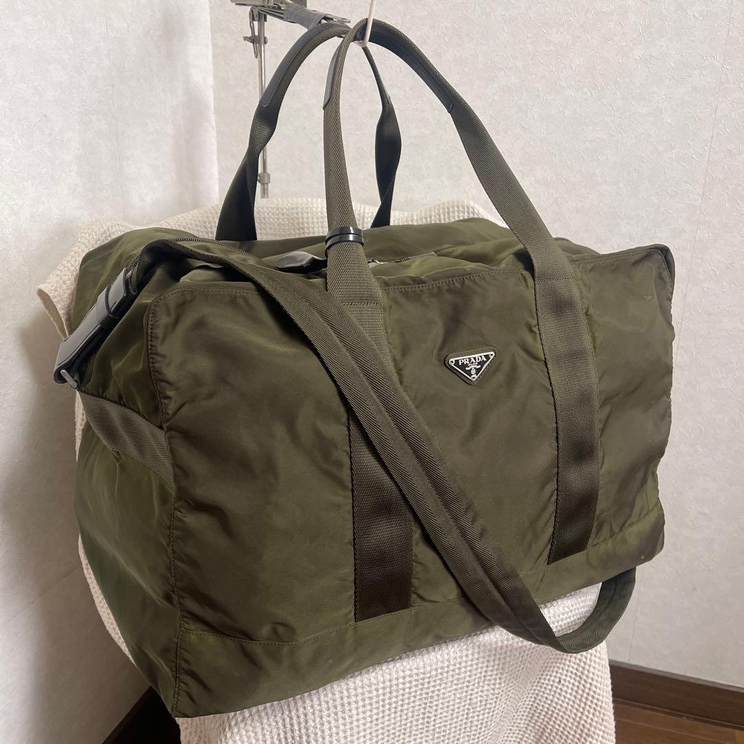 ◇美品PRADAプラダ ボストンバッグ トラベルバッグ ナイロン モスグリーン◇