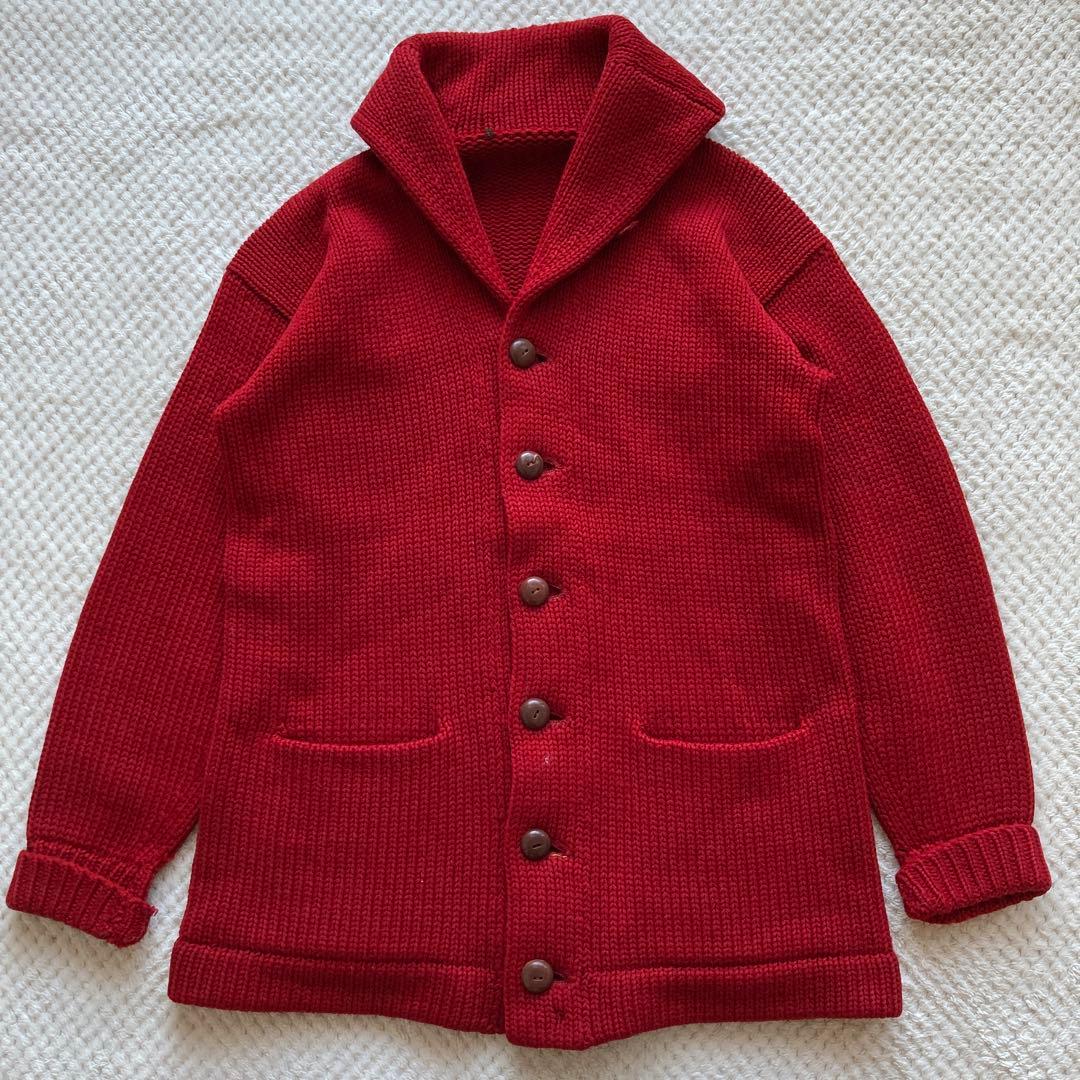 美品 30s 40s ビンテージ ショールカラー カーディガン ワインレッド