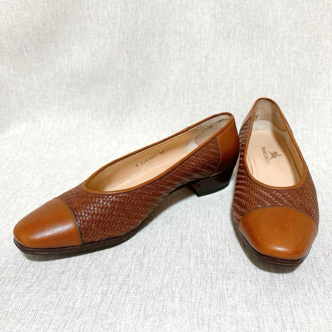 【極美品】タニノクリスチー パンプス ブラウン 編み込み レザー 38