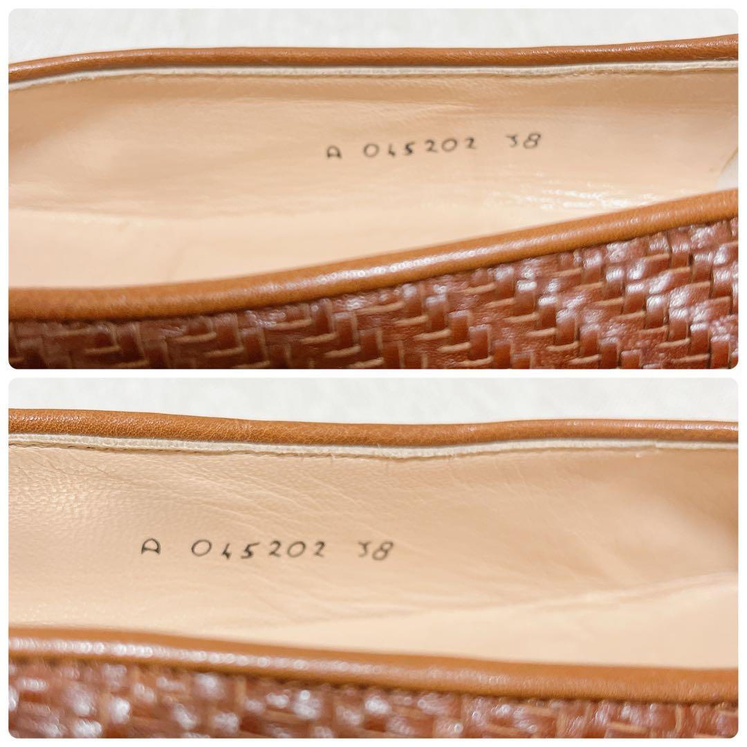 【極美品】タニノクリスチー パンプス ブラウン 編み込み レザー 38