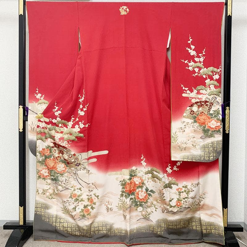 507z23☆きものやまと 振袖 洒落紋 高身長な方にも 赤☆美品 成人式結婚式