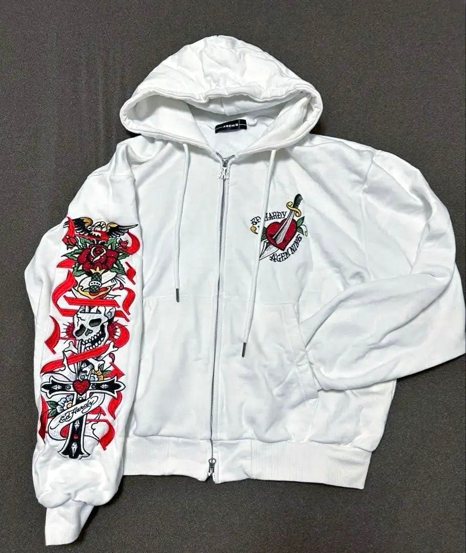 Ed Hardy ×A’gem/9 ジップパーカー 刺繍 美品 ライトストーン