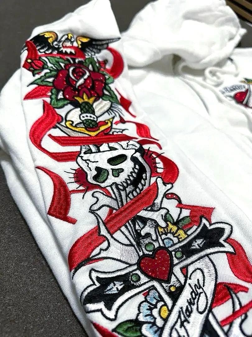 Ed Hardy ×A’gem/9 ジップパーカー 刺繍 美品 ライトストーン