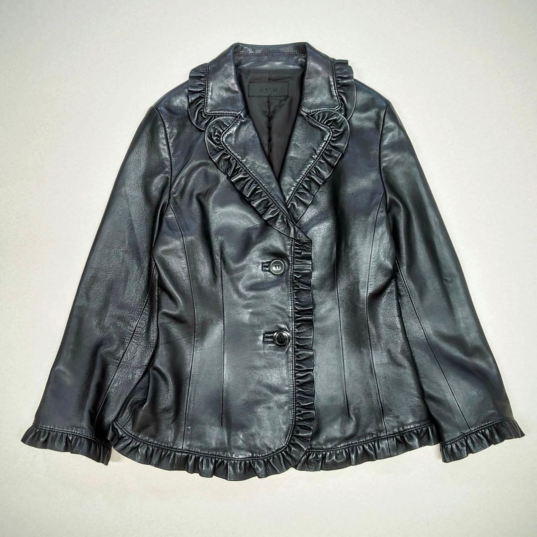 アイシービー　レザージャケット　フリル　ラムレザー　黒　羊革　本革　リアルレザー