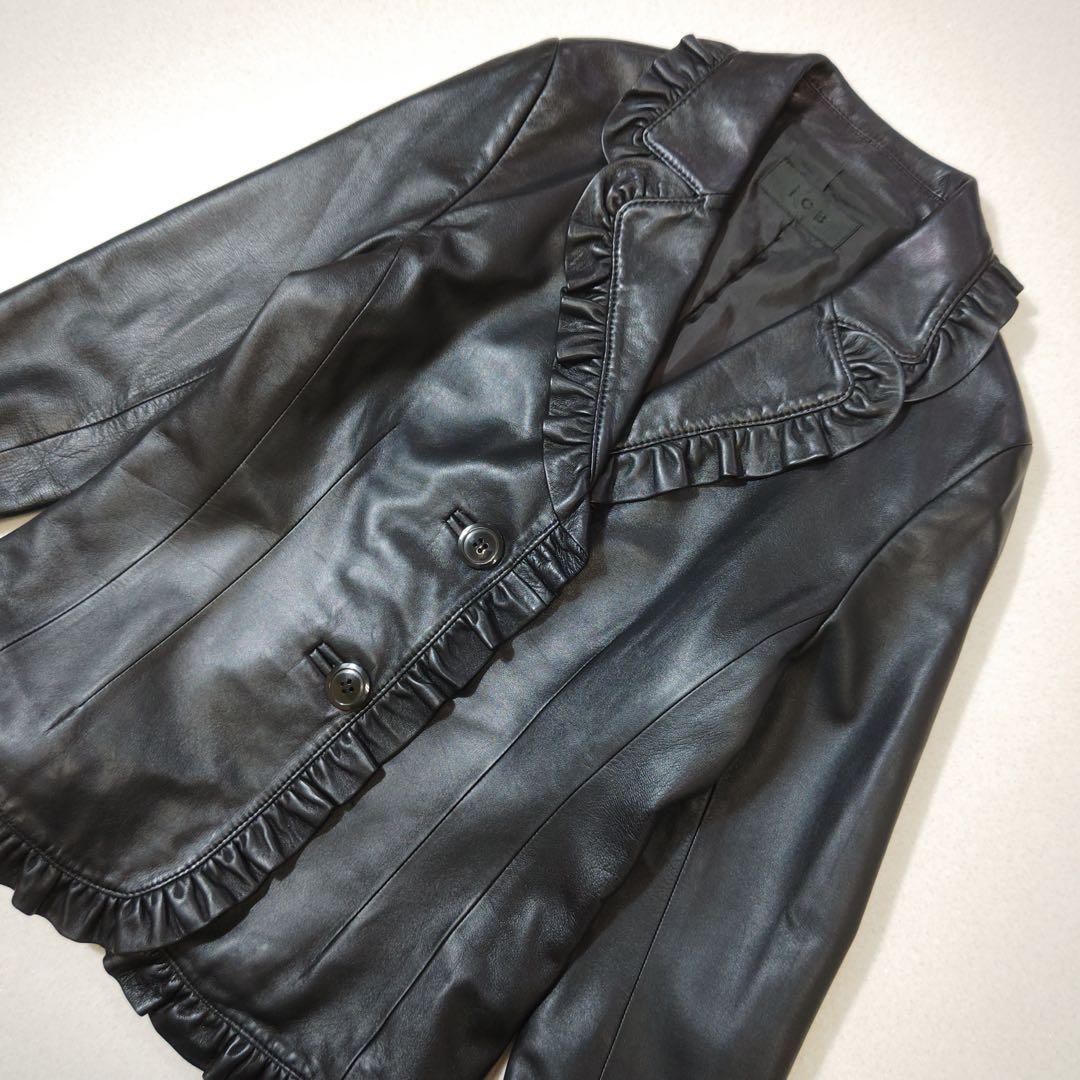 アイシービー　レザージャケット　フリル　ラムレザー　黒　羊革　本革　リアルレザー